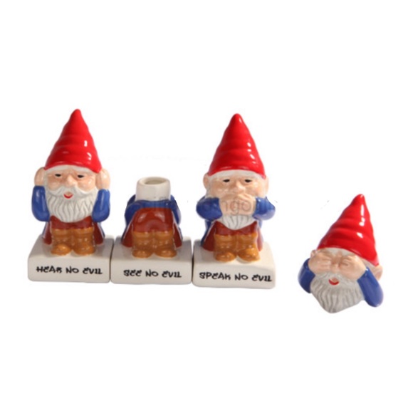 AUCTION PRICE👩🏻‍⚖️ NO EVIL GNOMES SP W/ TOOTHPICK HOLDER - Picture 2 of 2